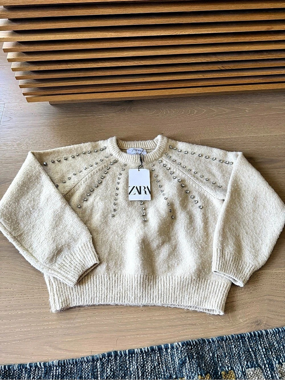 Zara Embellished Sweater in Cream Girls 11-12 NWT